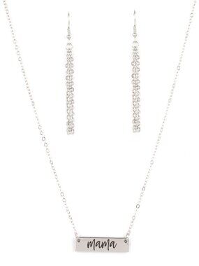 Paparazzi "Mama" Silver Necklace and Earrings Set (NS294)